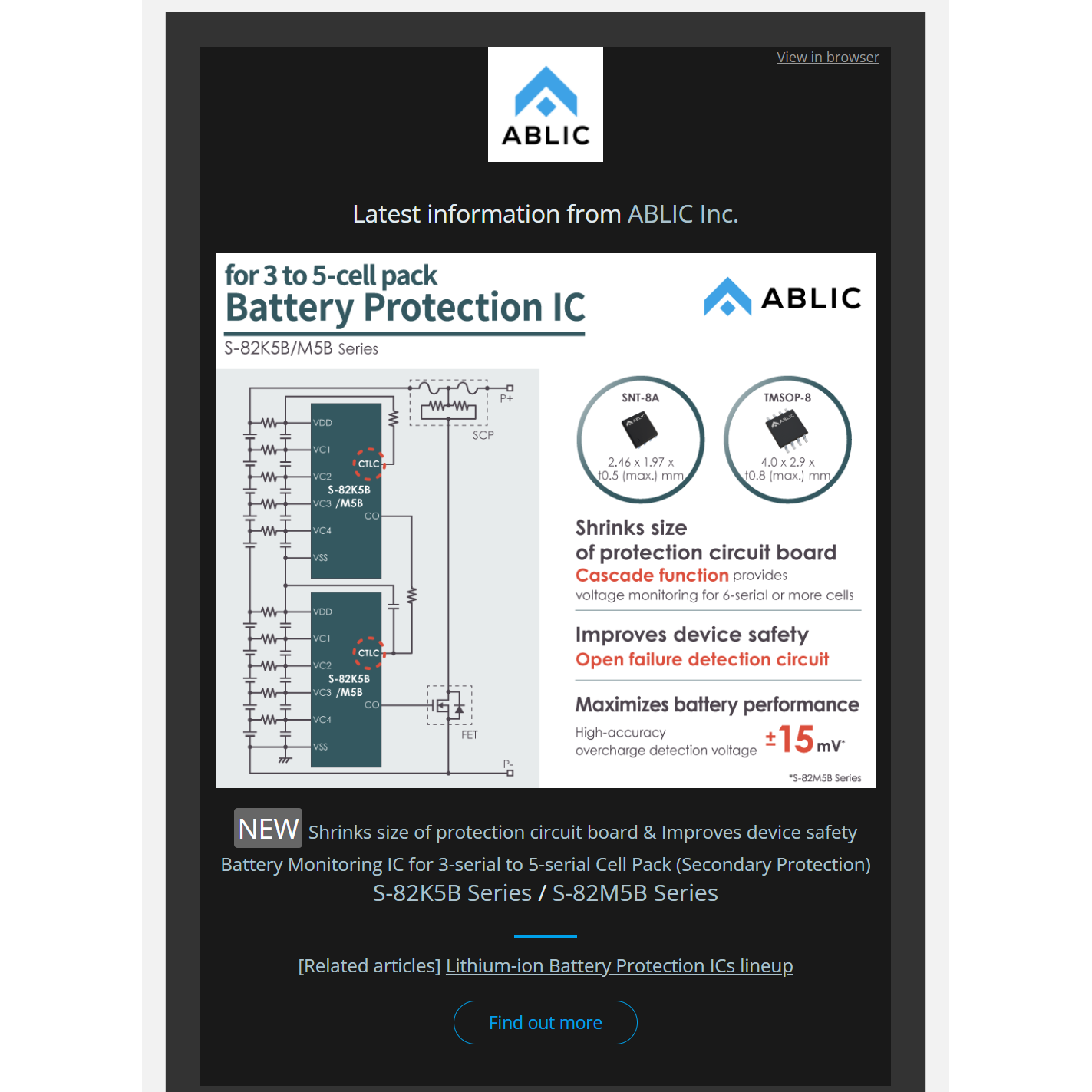 Battery Monitoring IC for 3-serial to 5-serial Cell Pack