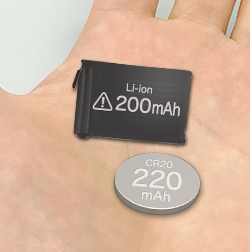 Small Li-ion batteries for wearable devices