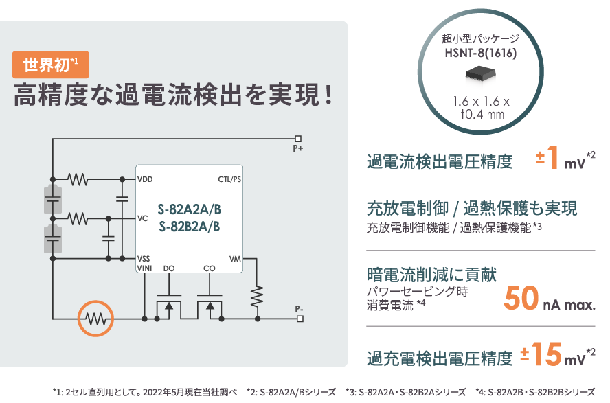 高精度な過電流保護・安全性強化に最適なバッテリー保護IC S-82A2/82B2シリーズ